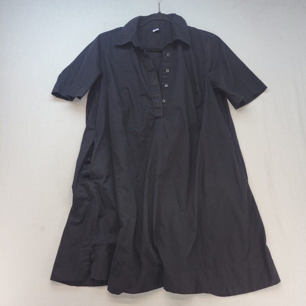Old Navy Shirt Dress Womens Small Black Short Sleeve Button Cotton Swing Mini